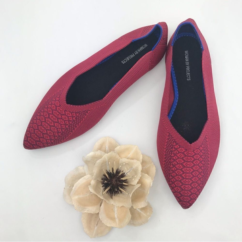 Woman by Projects Red Pattern Soft Side Pointed Flats- NEW